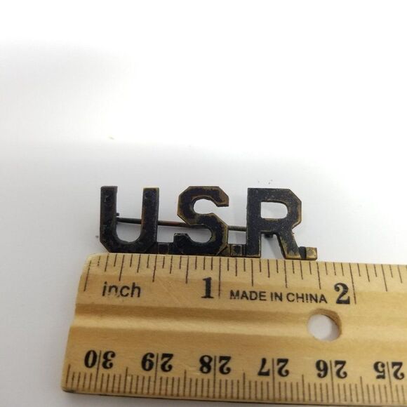 Vintage U.S.R. Silver Tone Lapel Pin, Tarnished, Brooch, Estate, Military - Picture 3 of 5